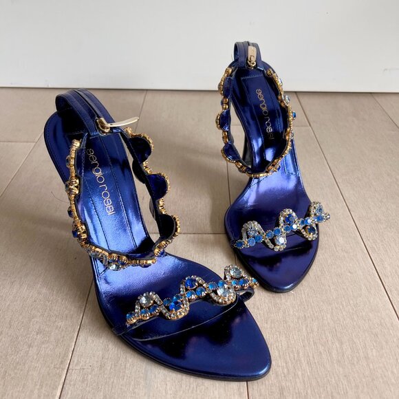 Sergio Rossi Rhinestone Metallic Blue Heels - Picture 3 of 10